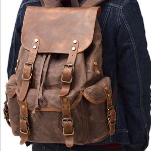 Leather & Waxed Canvas Backpack Coffee Color